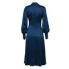 Casual Kleider Soolasea Frühling Öse Elegante Abend Party Satin Kleid Damen Navy Laterne Hülse Frauen Midi Aushöhlen Schlüsselloch