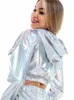 CUHAKCI Sexy Hooded Crop Tops Lady Sweatshirts Vrouwelijke Hoodie Zilver Lange Mouw Hoody Vrouwen Herfst Lente Goud 2023