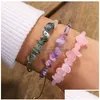 Pulseras con dijes Mujer Irregar Piedra natural Pulsera ajustable Curación Grava Crystal Rise Bead Para Mujeres Niñas Joyería de moda Wil Dhblb