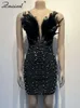 Casual jurken znaiml sexy veren steentjes strass backless diamant pure mesh bodycon voor vrouw rave club verjaardagsfeestje nachtvestidos