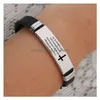 Charm-Armbänder Trendiges Kreuz Jesus-Schrift-Zitat-Armband Christlicher Bibelvers Inspirierender Glaube Edelstahl Sile-Armband Dro Dhdrp