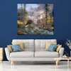 Handgemaakte canvas kunst Eagles Perch bloemenkunstwerk eetgedeelte met impressionistisch landschapsdecor