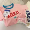 Футболки для мальчиков девочки Cratoon носить контрастную футболку Pure Cotton Print Casual Tees Свободные полуболевые топы для экипажа Seces Sheam Summer Clothing 230605