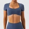 Active Shirts CHRLEISURE Yoga Shirt Women Short Sleeve Sports Tops Quick Dry Running Crop Top With Chest Pad Naked Feeling Fitness T-Shirt