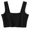 Débardeurs Femme Col Carré Chunky Strap Top Ajusté Crop Tank