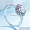 Klusterringar mode kvinnor diamantring runda cyrstal engagemang bröllop band smycken vilja och sandig gåva släpp leverans dh81k