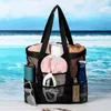 Beach Bags Hollow Mesh Shoulder Portable Travel Wash Bag Fitness Swimming Storage Bag 8 Pockets Beach Bag