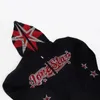 Herrtröjor herrtröja full zip hoodie hip hop rhinestone stjärna alfabet huva jacka överdimensionerad kvinnors kappa y2k kläder