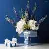 Вазы Импортированный Spode Yapening Garden Western Style Blue и White Forcain Square Tube Vase 26.6