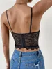 Women's Tanks Wsevypo Black Lace Floral Sheer Corsets Women Sexy Spaghetti Strap Low Cut Ruffle Trim Bustiers Crop Tops See-Through Camis