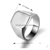 Band Rings Fashion Mens Titanium Steel Domineering Large Seal Male Ring Fl Smooth Square Solid For Men Drop Delivery Jewelry Dh4Yj