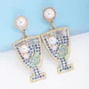 Dangle Earrings Personality Wine Glass Pink Crystal Rhinestone Drop For Women Statement Party Jewelry Cocktail 2023 Trend