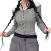 Женская футболка женщин с длинными рукавами вязаные топы повседневное контрастное пуловер с холодным плечом для клубной уличной одежды 230606