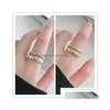 Pierścienie zespołowe Sier Finger Pierścień dla kobiet nieregularna modna biżuteria Duża regulowana antyczna dostawa Anlos Dhqpk