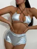 Dames Zwemkleding Zwempak Bikini Tweedelig Ster Pailletten Zilver Halter Nekband 2023 Strandoutfits Sexy 230606