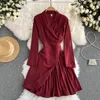 Casual Dresses French Design Solid Suit Collar Dress Pleated Autumn Winter Notched Blazer Women Korea Business Office Lady
