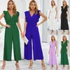 Vestidos casuales Sexy Slim temperamento mono cintura alta sin mangas hoja de loto con cuello en V plisado pierna ancha falda pantalones mujeres