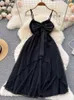 Casual Dresses Ins Fashion Princess Bow Lace Patch Net Party Ultratin Hög midja Oregelbunden strandklänning Sydkorea Westidos P230606