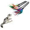 Cat Toys Feather Wand Kitten Cat Teaser Turkiet Feather Interactive Stick Toy Wire Chaser Wand Toy Random Color