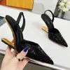 Slingback Heels Trate Shoes Shoess Designer Sandals для женщин с пустым ремнем лодыжки на спине хрустально украшенной свадебной обувь 10 см каблуки клина