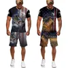 Fatos de treino Fashion Animal Fishing Art Impressão 3D T-shirt/Shorts/Set Masculino Camping and Hunting Apparel Harajuku Couple Sweatshirt Set P230605