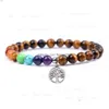 Bärade natursten Strand Armband Yoga 7 Chakra Amethyst Tiger Eye Turquoise Tree of Life Charm Armband för Women Fashion Jewel Dhykf