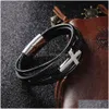 Charm Armbänder Geflochtene Mtilayer Wrap Echtes Leder Armband Armreif Manschette Armband Gold Edelstahl Kreuz Für Männer Mode Jewe Dhoeq