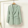 Vrouwen Pakken Licht Groen Jasje Vrouwen 2023 Lente Herfst Casual Hoogwaardige Explosieve Straat Riem Blazer Lange mouw Top