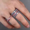 Anéis de casamento Iced Out Bling Cz Banda de Noivado Completo Zircônia Cúbica Anel da Eternidade Empilhando Jóias de Dedo Para Mulheres