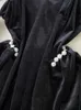 Robes décontractées mode femmes princesse noir Mini élégamment hors épaule taille haute perlée gothique robe coréenne fête débardeur P230606