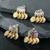 Franska vintage grekiska guldmynthänge kontrastörhängen kristall präglade tofs örhängen lyxiga smycken e3893