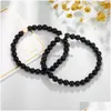 Perlen 6 mm schwarze Glasperlen Stränge Armband für Frauen Männer handgemachte elastische Acryl Brief flache Perle Charm Anhänger Armbänder Mutter Dhwez