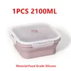 Geschirr-Sets 2100 ml Silikon-Lunchbox für den Außenbereich, tragbar, faltbar, frischhaltend, quadratische Schüssel, Instant-Nudeln