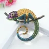Brosches European och American Chameleon Crystal Brosch Animal Pin Personlig universell corsage -tillbehör för män kvinnor
