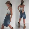 Short femme usé trou lavé brossé bord irrégulier Denim femmes mode coréenne taille moyenne réglable ample mince jambe droite