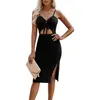 Mode femmes robe moulante Sexy découpe Style licou ightclub fête robe de soirée sans manches col en V imprimer jupes d'été grande taille S-3XL