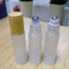 5ml 10mlフロストガラスローラーボトルの竹の木材印刷エッセンシャルオイルサンプル香水ロールボトルフレグラムバイアルスチールボール
