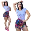 Camicetta da donna firmata T-shirt Pantaloni Tuta a due pezzi Moda Casual Camicia corta Pantaloncini Pantaloni Abito Street Hip Hop Nero Bianco Viola Camicie da bella ragazza