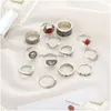 Band Ringen Vintage Sier Gesneden Joint Ring 14 Stuk Combinatie Set Womens Bague Femme Vrouwen Mannen Drop Levering Sieraden Dhsdx