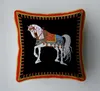 Orange européen américain luxe imprimé housse de coussin cheval motif velours taie d'oreiller lombaire taie d'oreiller bord jeter