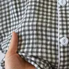 Mäns Sleepwear 2023 Mäns sommar Small Plaid Kort ärm pyjamas shorts män bomull tunn andas och bekvämt hemkläder