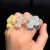 Solitaire Ring 3 Color Big Iced Out Bling 5A CZ Classic Full Finger Ring For Men Size 7 8 9 10 11 Cool Rock Punk Hip Hop Jewelry 230605