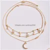 Pendanthalsband Crystal Star Moon Necklace Gold Choker Mtilayer Summer Fashion Jewelry for Women Drop Delivery Pendants DHGP1