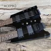 In Stock Double Neck Headless Electric Guitar Black Hardware Tremolo Bridge 6 string Guitar + 4 string Bass Combo Free Shipping