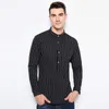 Camicie casual da uomo 2023 Camicia da uomo di arrivo Moda colletto alla coreana Design a righe in cotone Maniche lunghe slim fit