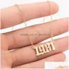 Pendant Necklaces Stainless Steel Birthday Year Number Necklace Sier Gold Chains Initial For Women Fashion Jewelry Will And Sandy Dr Dhxht