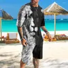 Herren-Trainingsanzüge, Sommer-Männer im chinesischen Stil, T-Shirt-Trainingsanzug, 3D-Druck, Strand, Allgleiches, lässig, kurzärmelig, Streetwear, 2-teiliges Set mit Kleidung