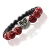 Kościki Natural Stone Owl Agat Strands Bracelcety Sier Gold Head Mash