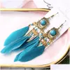 Dangle Lustre D'été Bohème Longue Plume Boucles D'oreilles Pour Les Femmes Plage Chaîne Gland Goutte Boucle D'oreille De Mariage Mariée Bijoux Oorbellen Dhzue