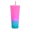 Çift katmanlı ombre parıltılı plastik tumbler saman büyük kapasiteli yaratıcı 710ml ombre parıltı akrilik tumbler el fincanları ekspres b0060